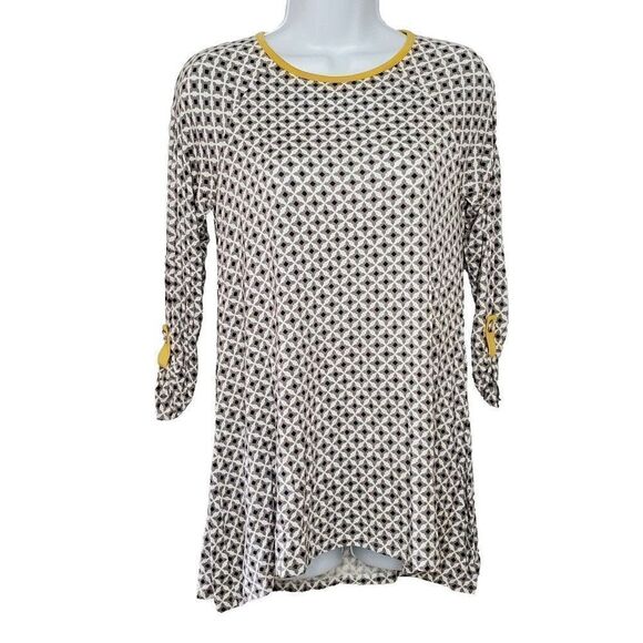 Geometric Floral Rolled Long Sleeve T Shirt S Gray Yellow Matilda Jane - Picture 1 of 5